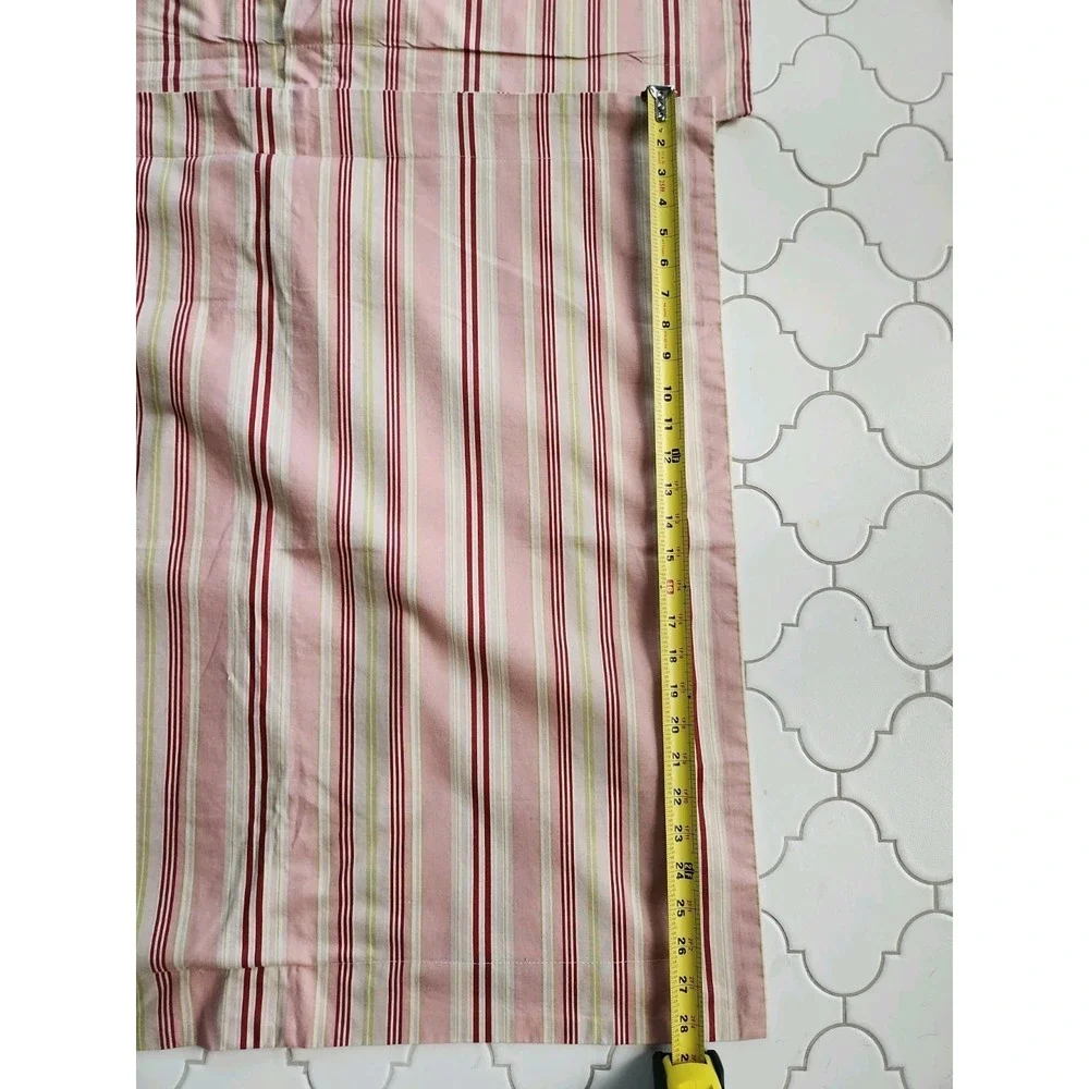 2/Ballard Designs Pink Red Lime Green Tan Striped Euro Shams Cotton Button